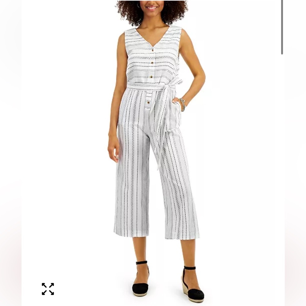 Style & Co Striped Jumpsuit 100% Cotton Has Pockets Sleeveless Womens Medium